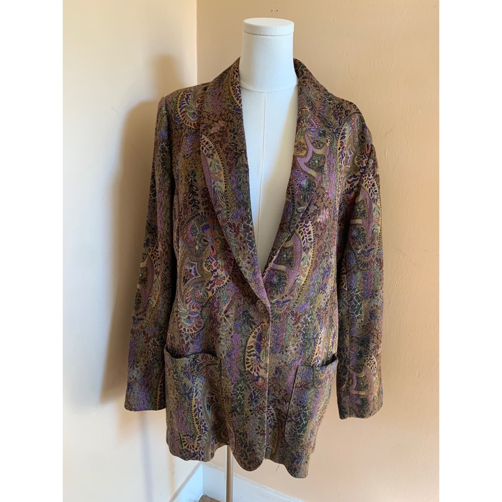 TravelSmith Paisley Tapestry Blazer Jacket Womens Large Multicolor Boho